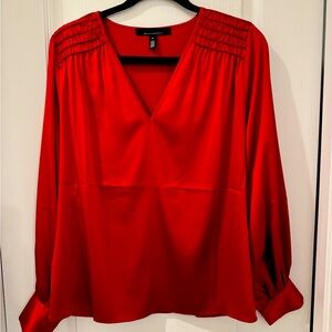 Smocked Shoulder Satin Blouse